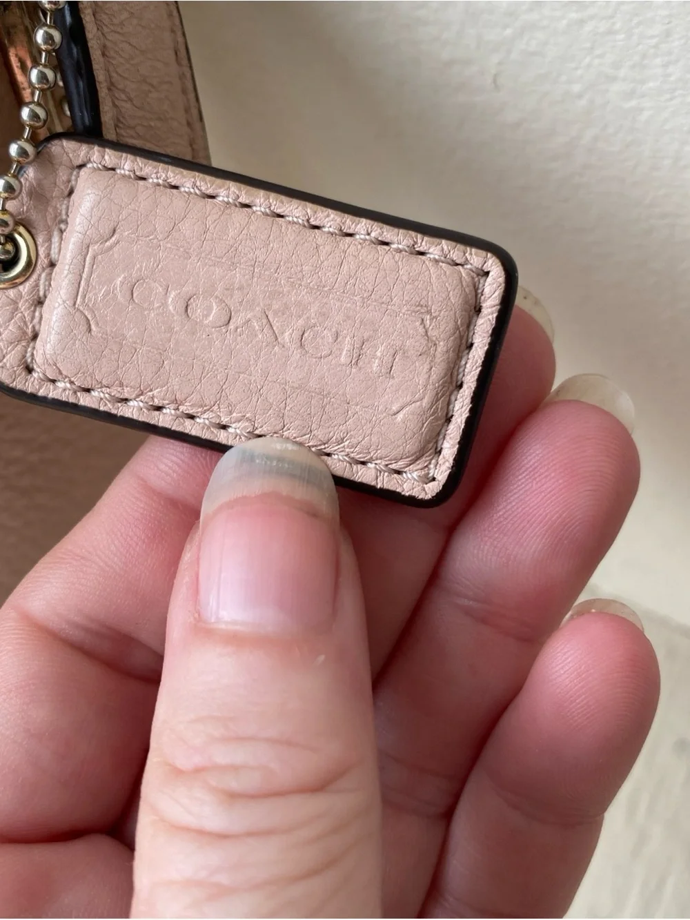 Coach Madison East West Pebbled Leather Crossbody Purse in Blush Pink dirty